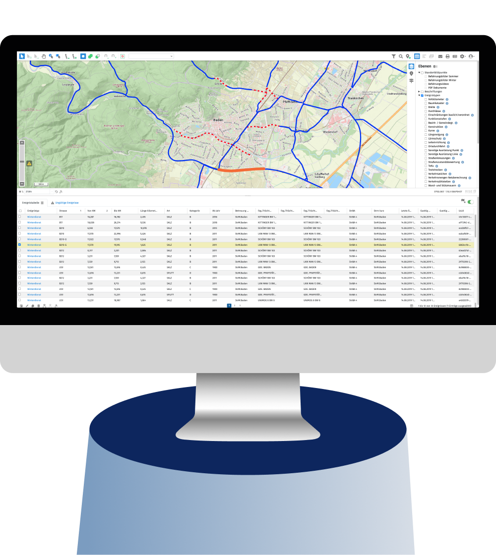 Straßendatenbank auf einem Monitor